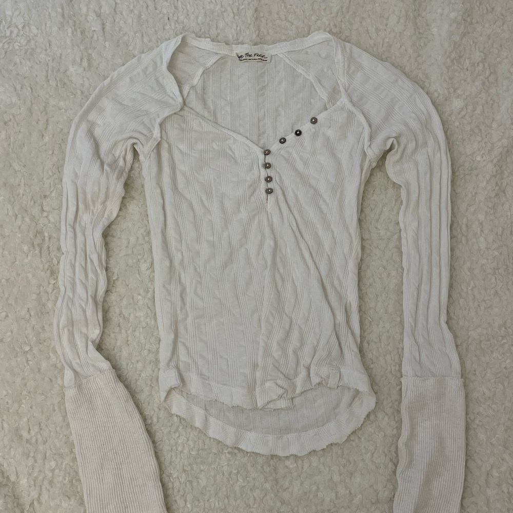 We The Free Cream Ribbed Button-Front Top - Picture 3 of 5